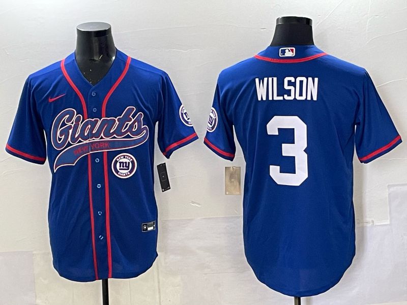 Men 2025 New York Giants #3 Wilson Blue Joint Name Nike Limited NFL Jersey style 07->new york giants->NFL Jersey